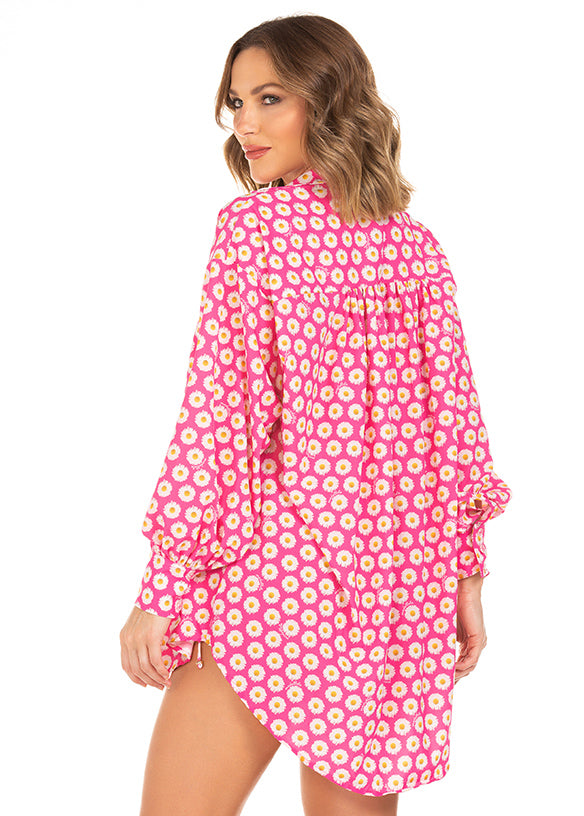 Camisa Over Margarida Pink 882 - Flowers