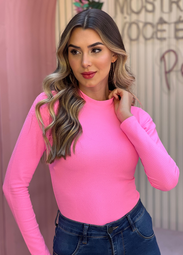 Blusa Manga Longa Texturizado Rosa 830