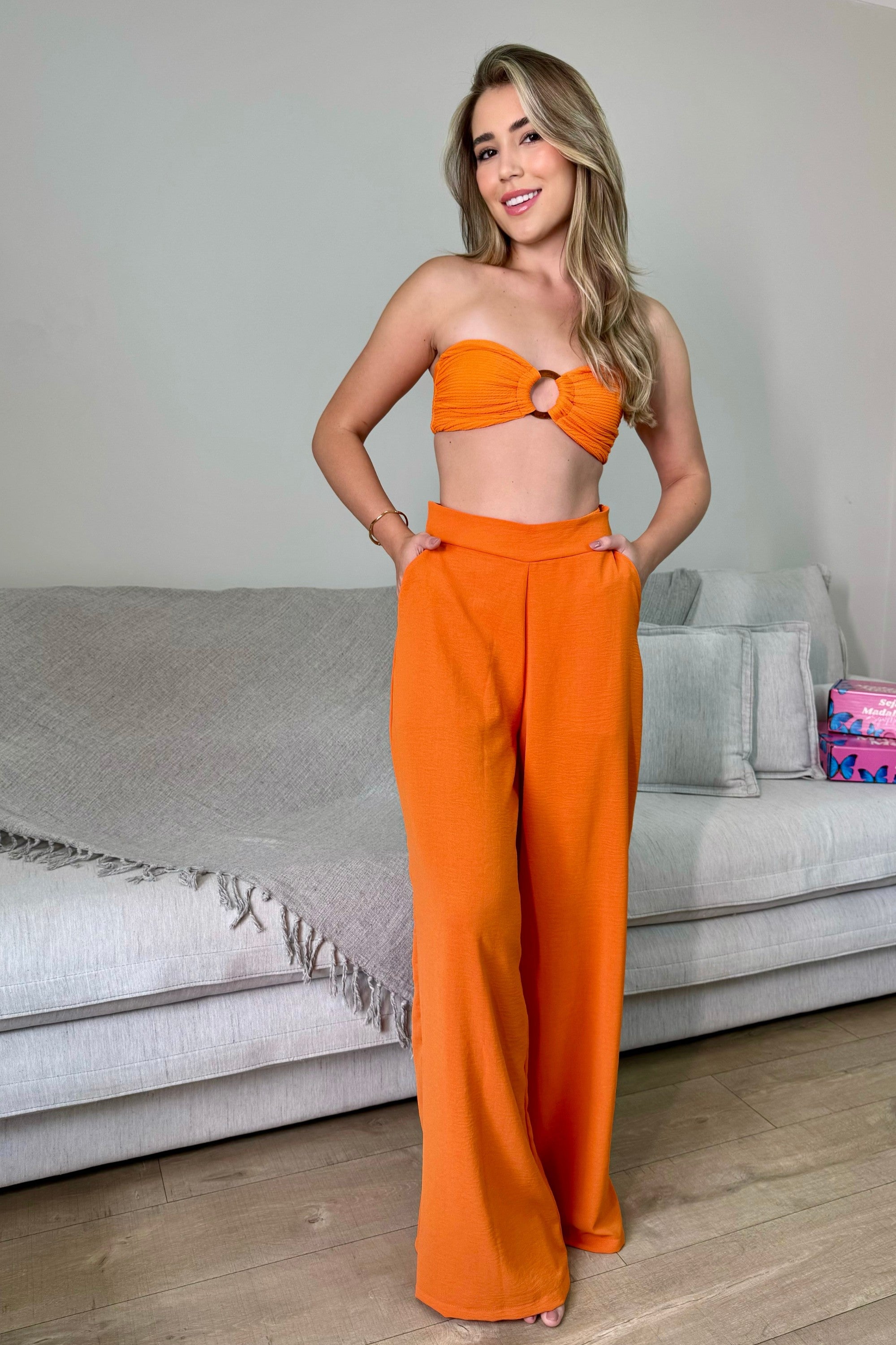 Calça Pantalona com Bolso - Laranja SUMMER010