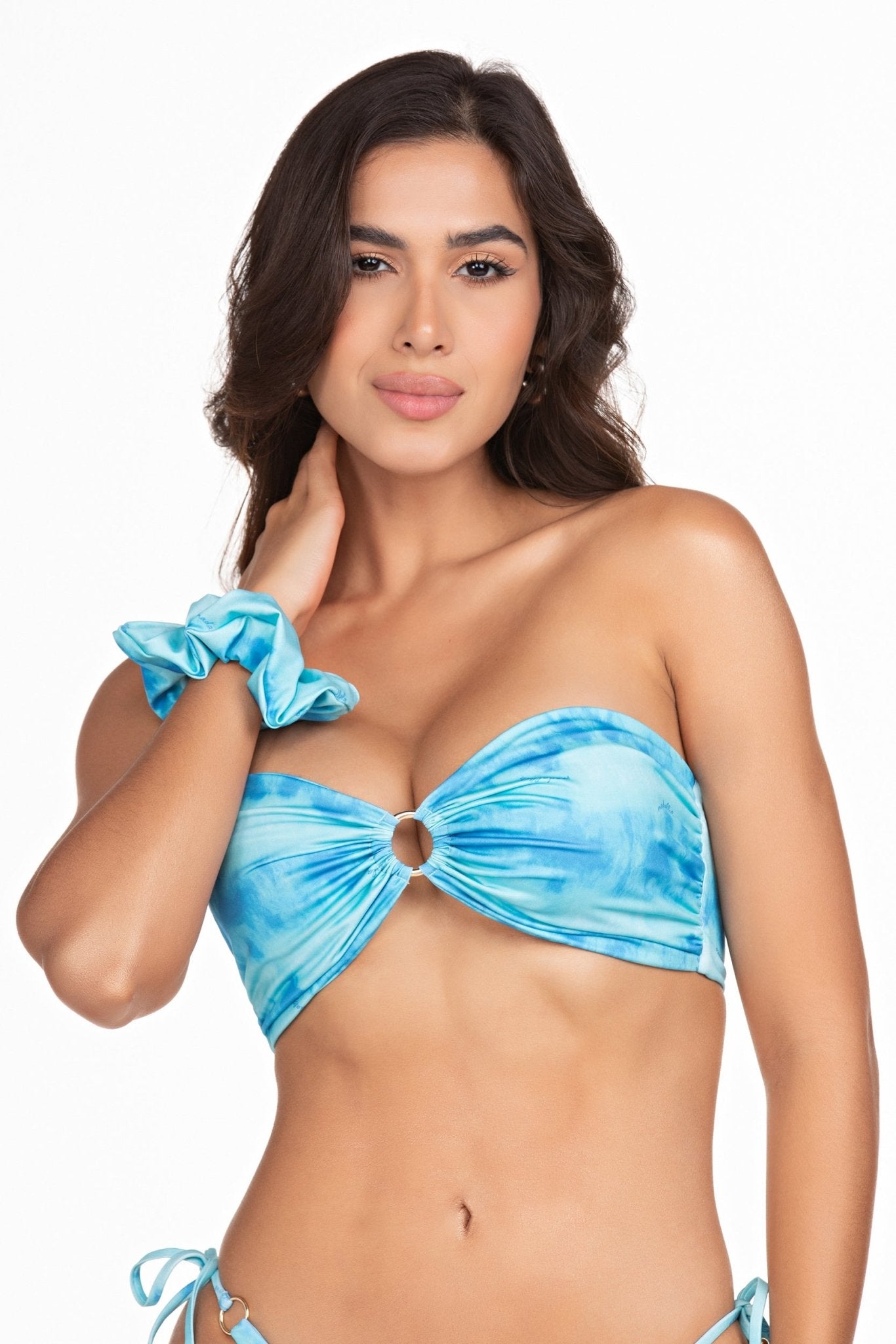 Biquíni Top Tomara Que Caia Argola E Calcinha Amarração Argola Fio Discreto - Tie Dye Azul LARI021 - MADALLOLA