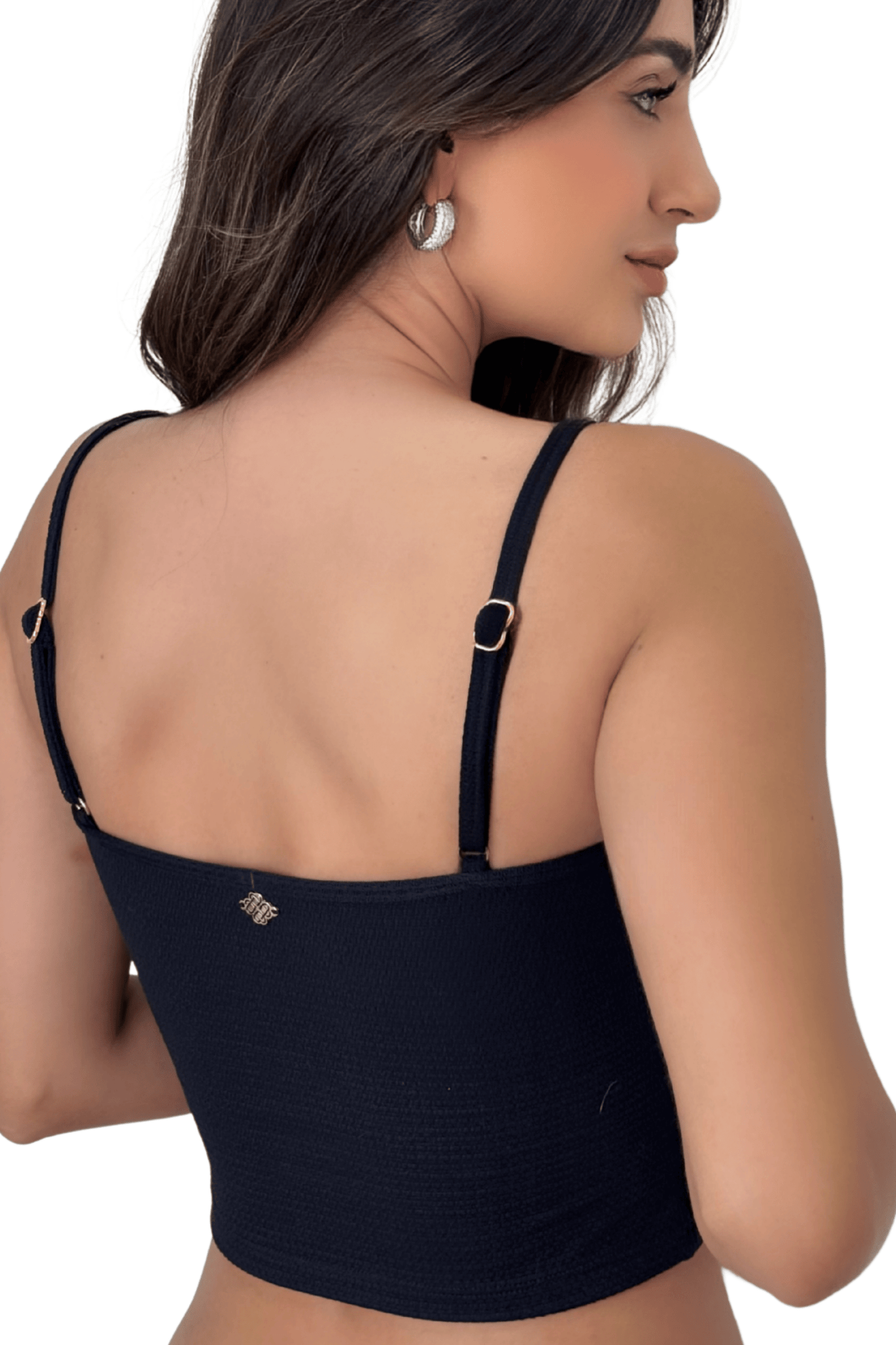 Blusa Cropped de Alcinha Texturizado Preto 30012 - MADALLOLA