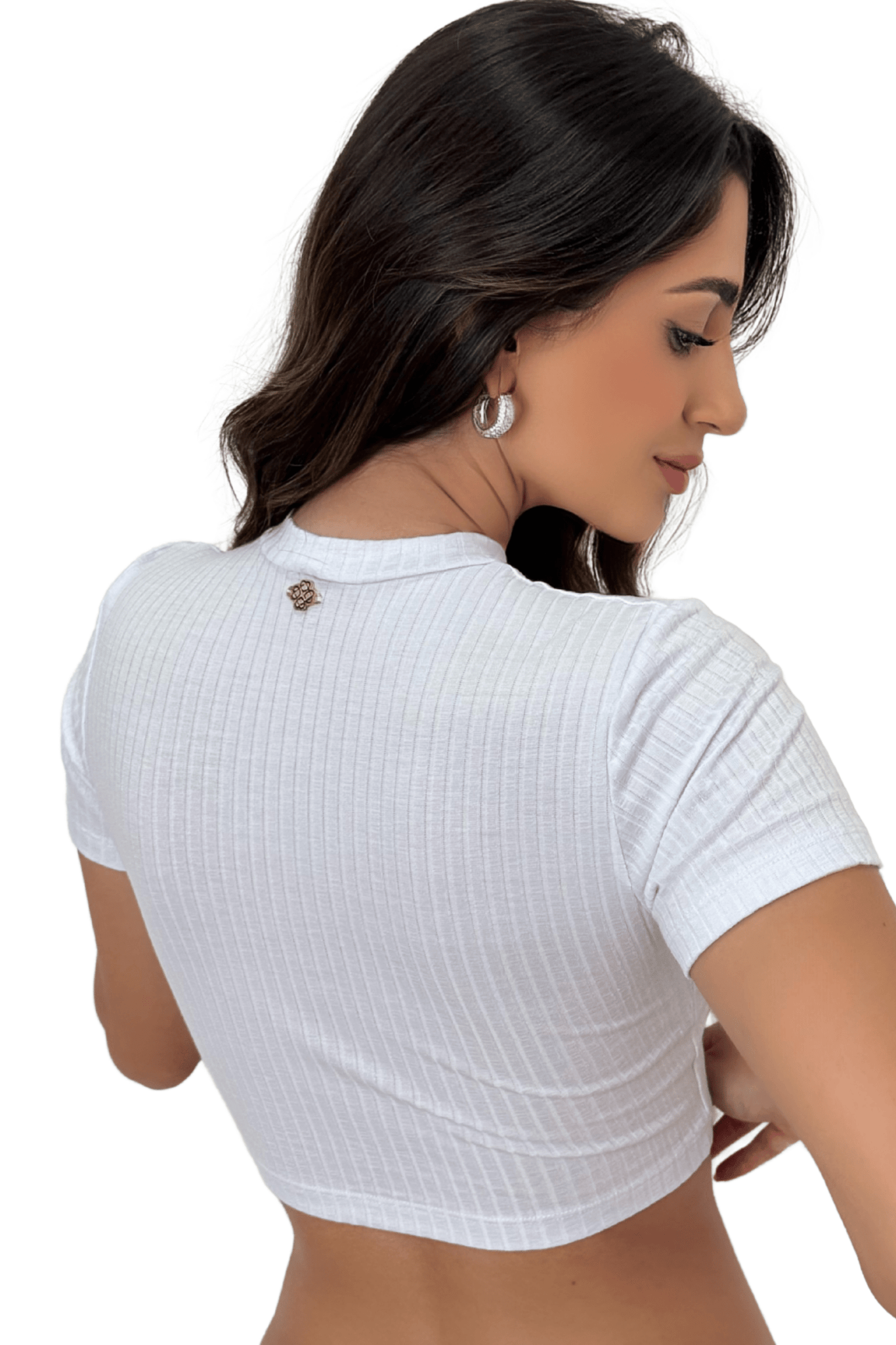 Blusa Cropped Manga Curta Canelada Branco 30006 - MADALLOLA