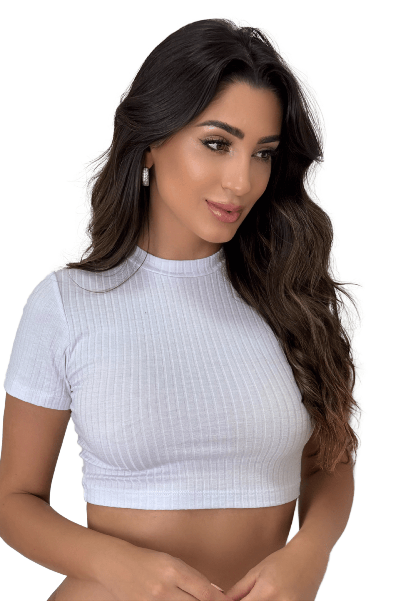 Blusa Cropped Manga Curta Canelada Branco 30006 - MADALLOLA