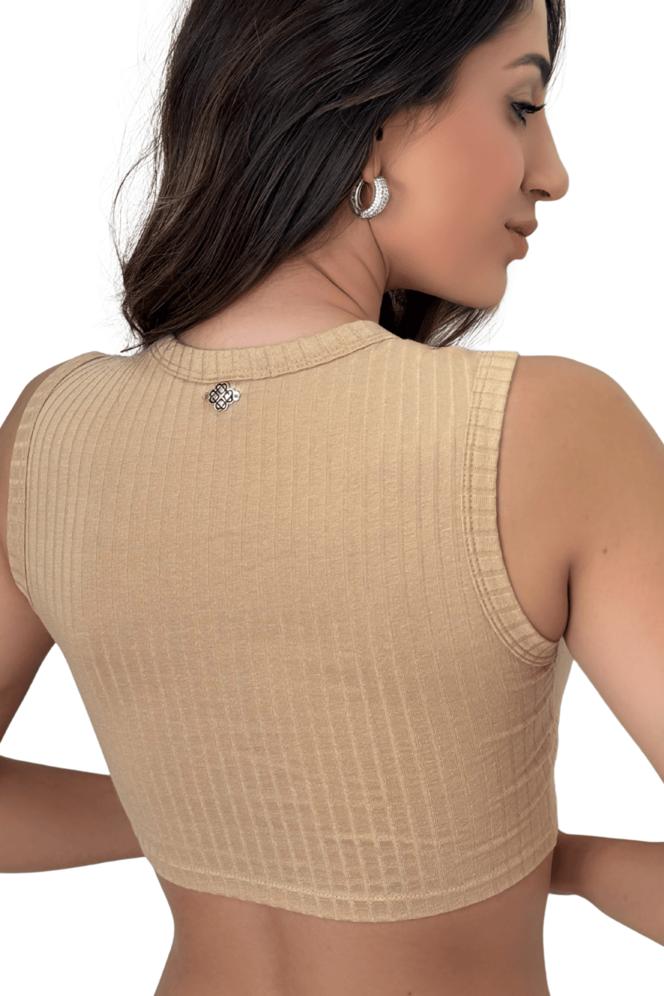Blusa Cropped Regata Canelada Bege 30005 - MADALLOLA