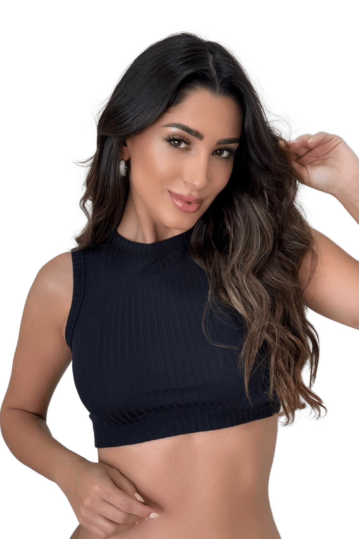 Blusa Cropped Regata Canelada Preto 30004 - MADALLOLA