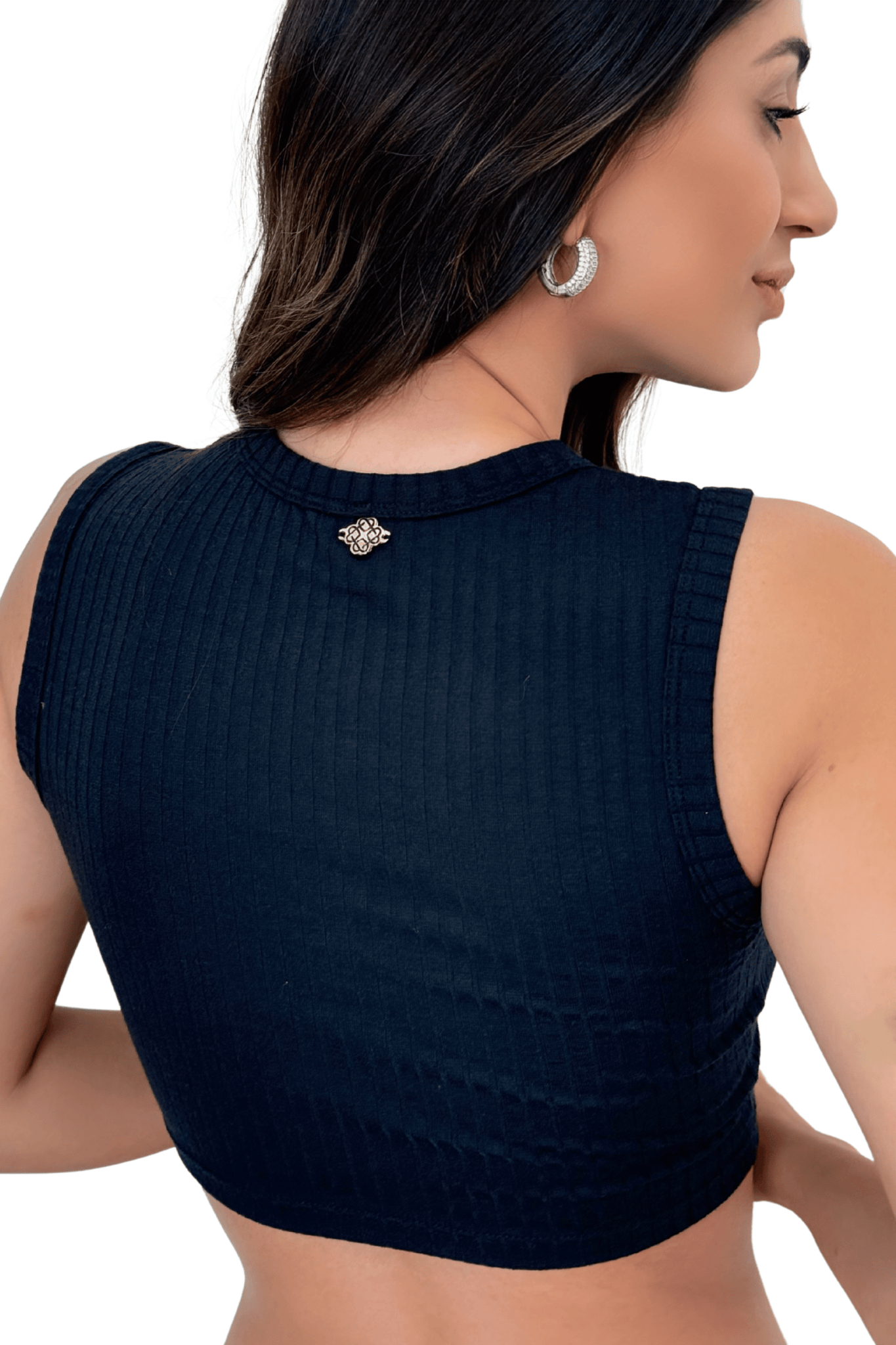 Blusa Cropped Regata Canelada Preto 30004 - MADALLOLA