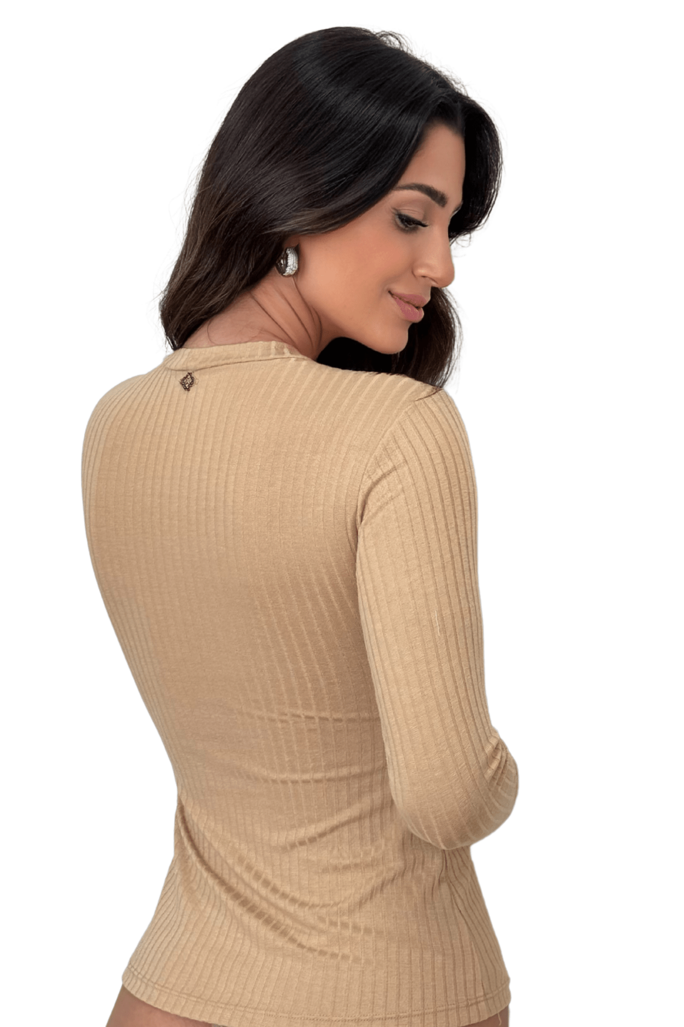 Blusa Manga Longa Canelada Bege 30011 - MADALLOLA