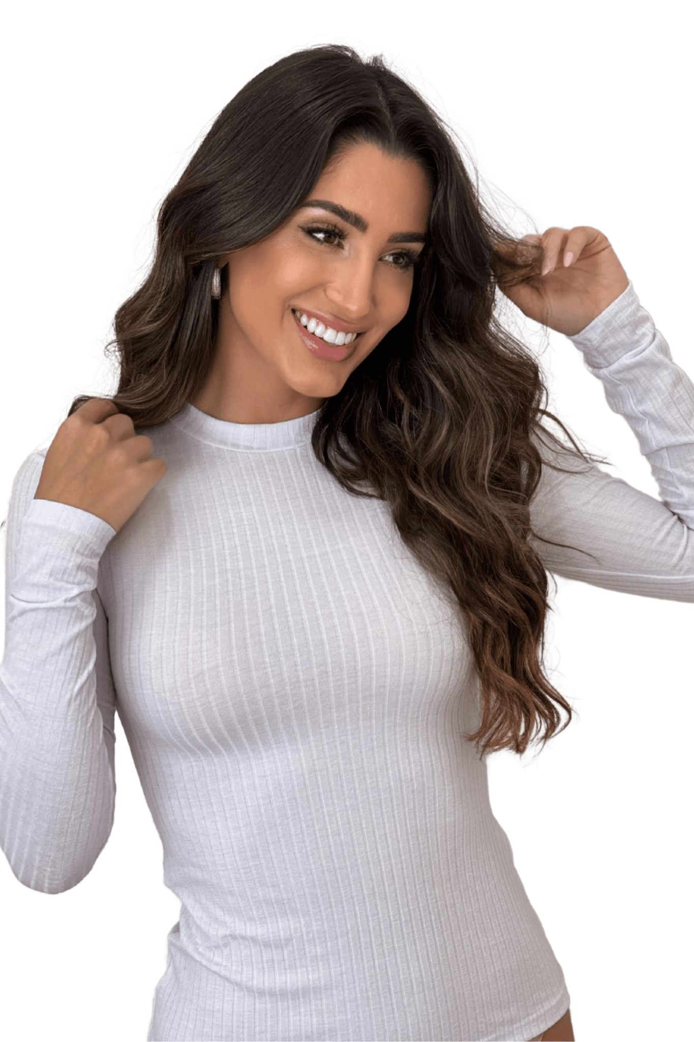 Blusa Manga Longa Canelada Branco 30009 - MADALLOLA