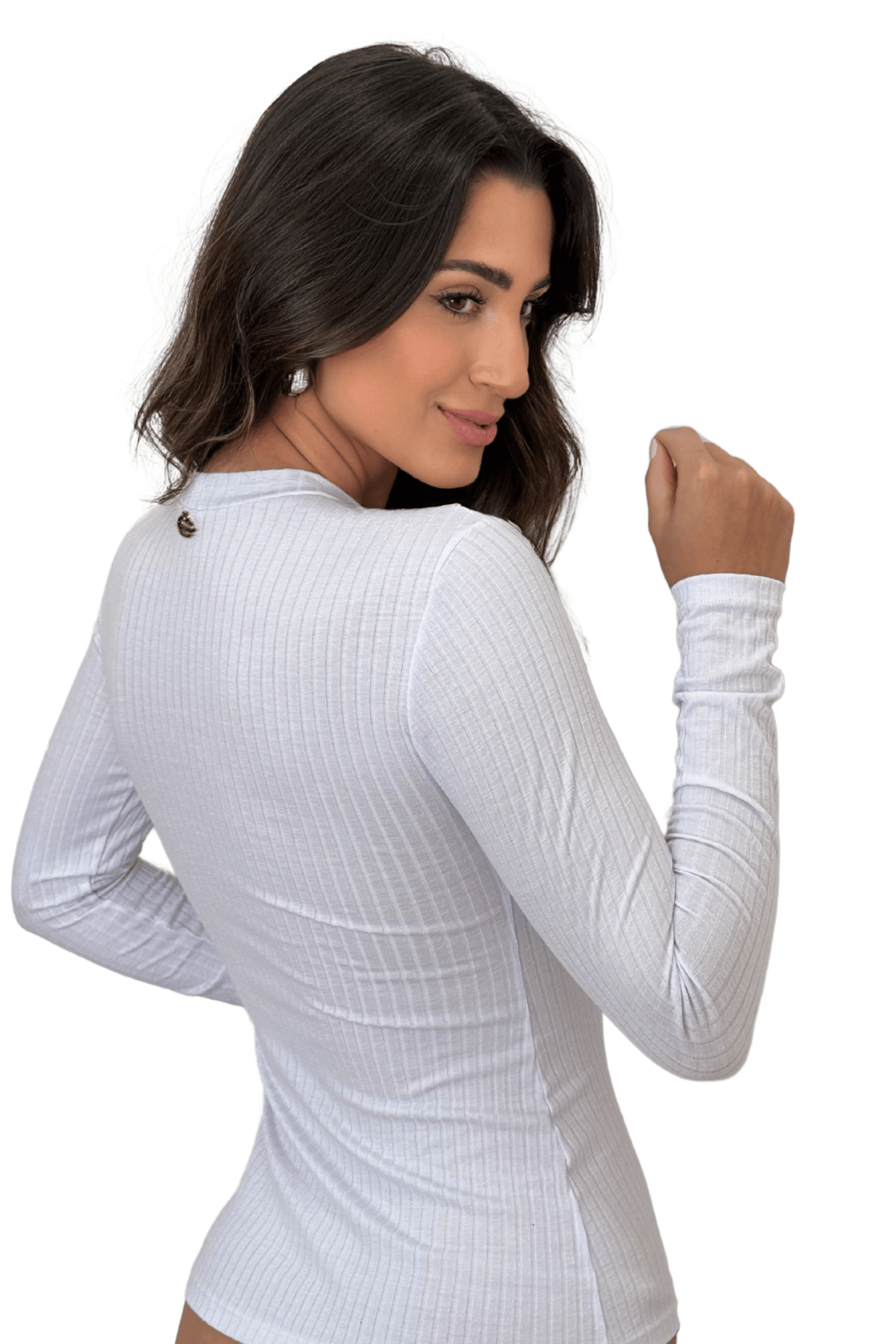 Blusa Manga Longa Canelada Branco 30009 - MADALLOLA