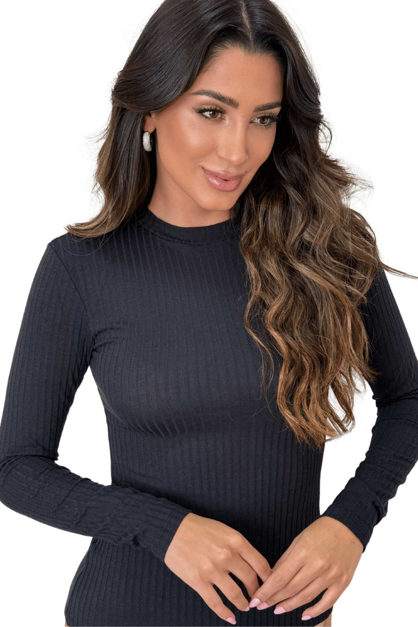 Blusa Manga Longa Canelada Preto 30010 - MADALLOLA