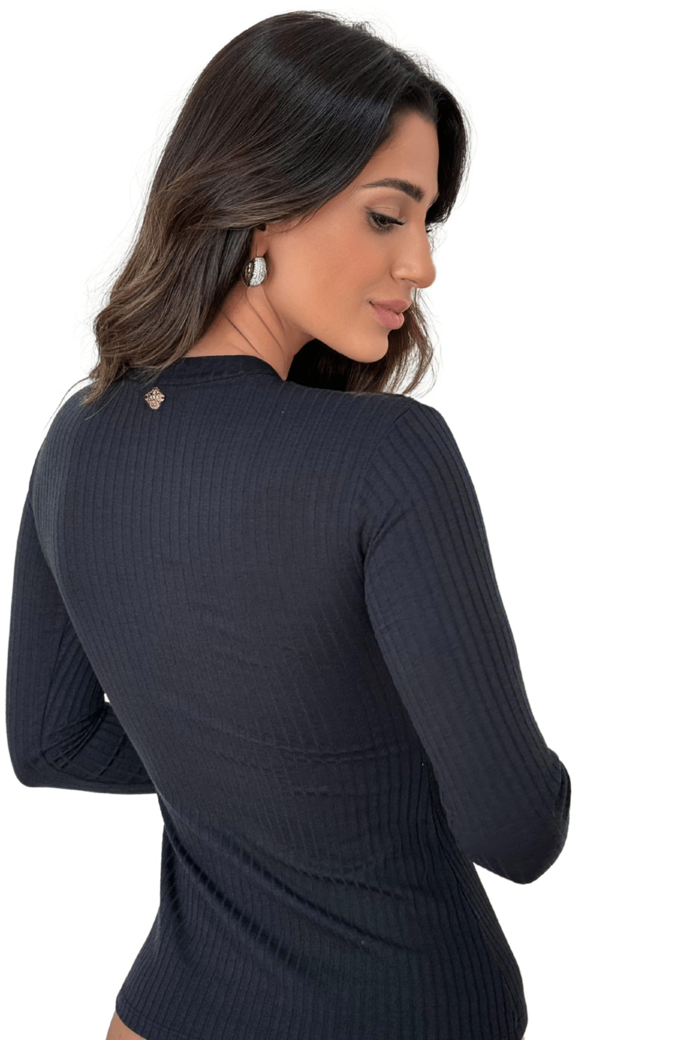 Blusa Manga Longa Canelada Preto 30010 - MADALLOLA