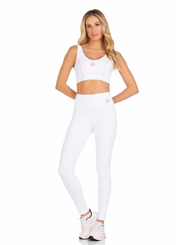 Calça Legging Branco Com Trançado Pink 22006 - MADALLOLA