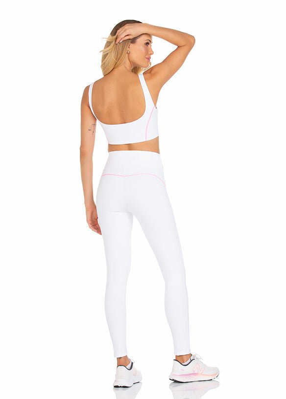 Calça Legging Branco Com Trançado Pink 22006 - MADALLOLA