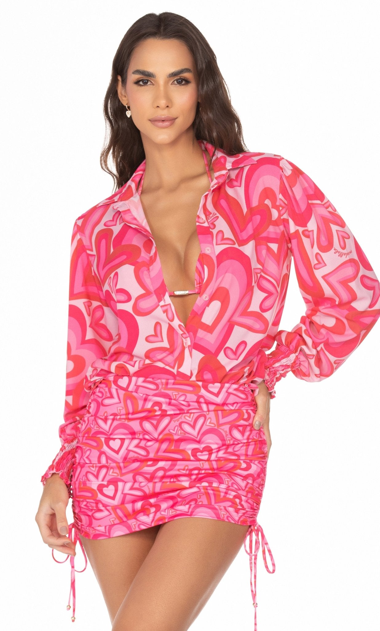 Camisa Manga Longa Coração Rosa 11018 - MADALLOLA