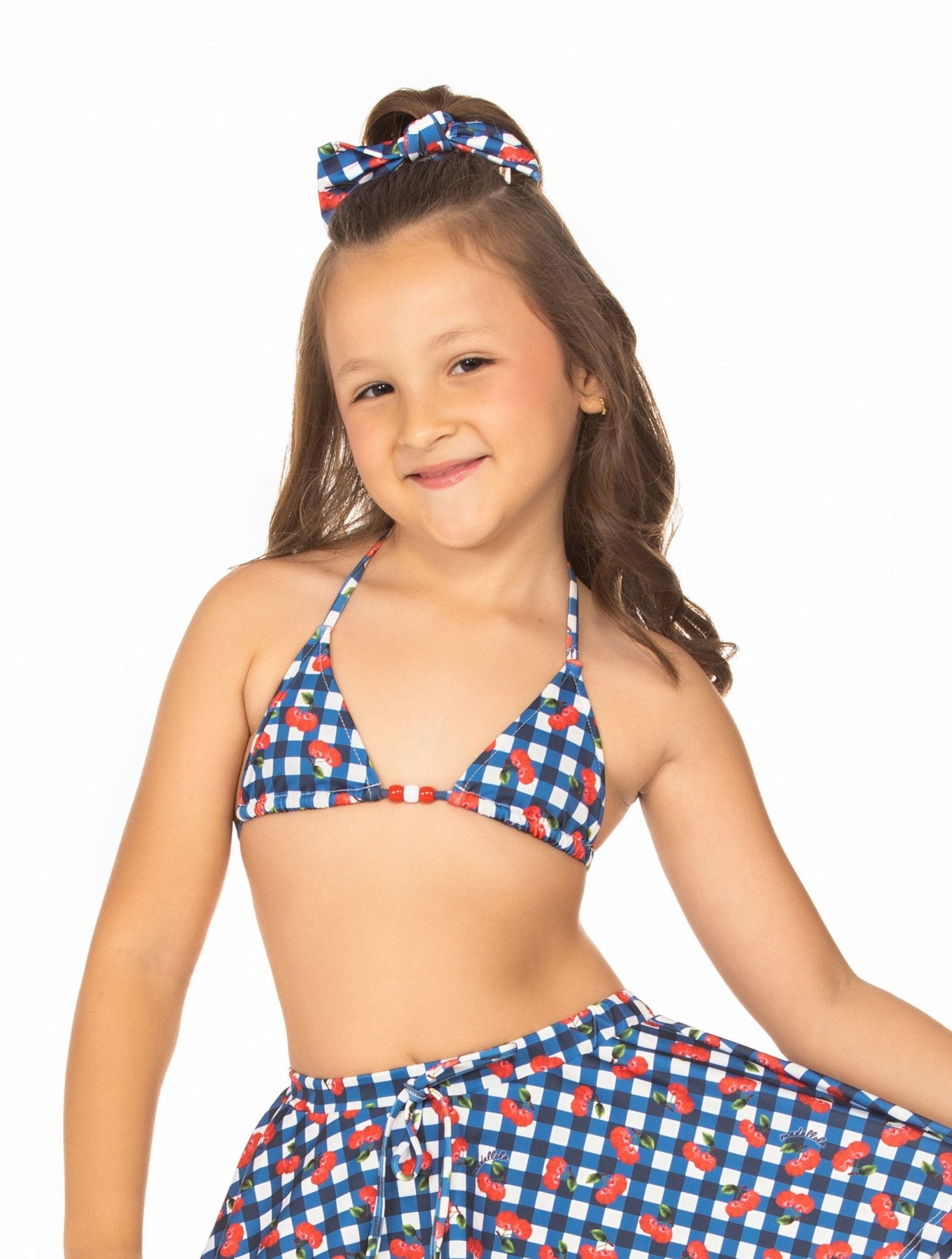 Pompom Infantil Xadrez Azul Com Pitangas MADA11069 - MADALLOLA