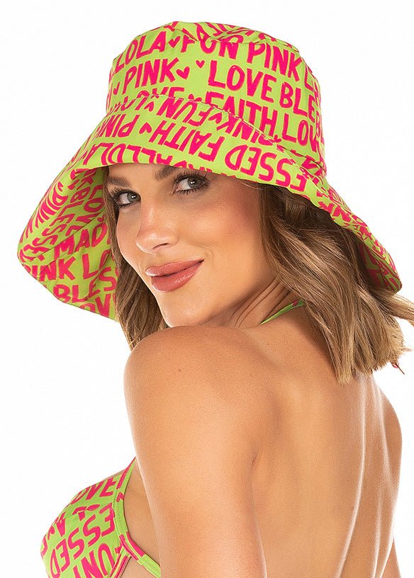 Bucket Aba Over Escrita Pink Com Verde 932 - Flowers - MADALLOLA