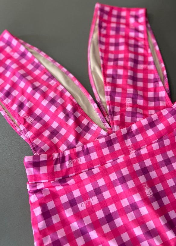 Maiô Decote V Xadrez Pink 598 - MADALLOLA