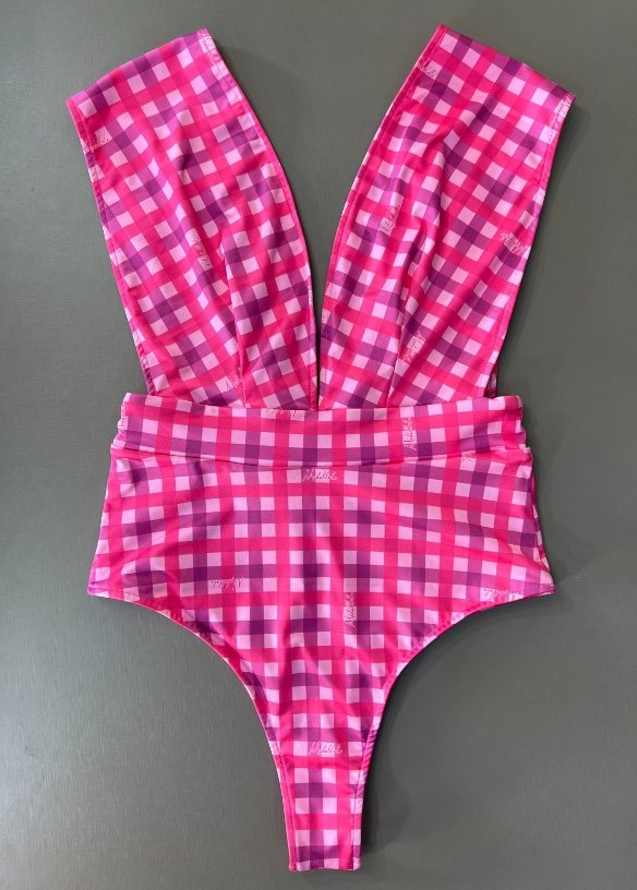 Maiô Decote V Xadrez Pink 598 - MADALLOLA