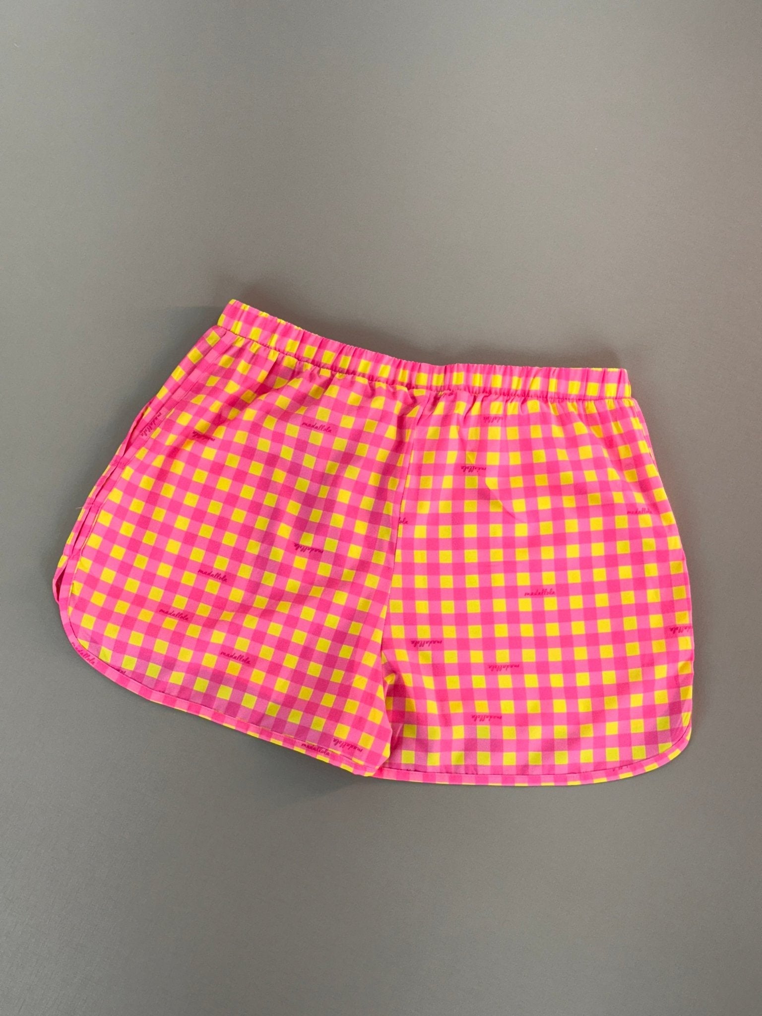 Shorts Curto Com Elástico Xadrez Pink Com Amarelo 1075 - MADALLOLA