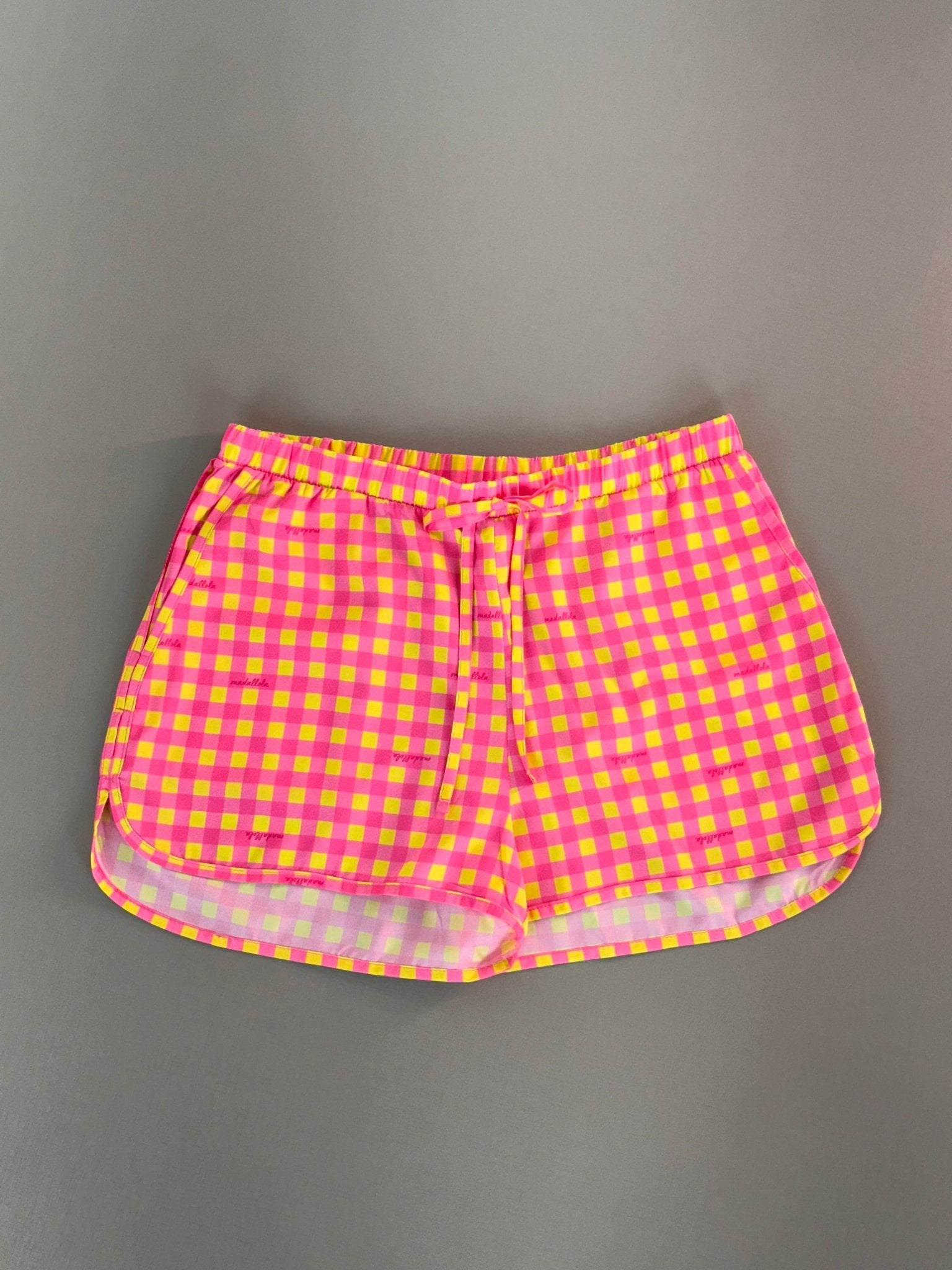 Shorts Curto Com Elástico Xadrez Pink Com Amarelo 1075 - MADALLOLA